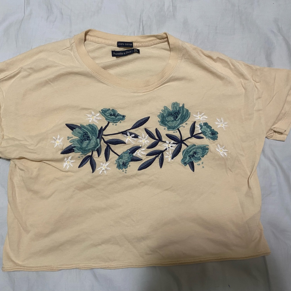 Abercrombie & Fitch Tan Green Relaxed Crop Tee